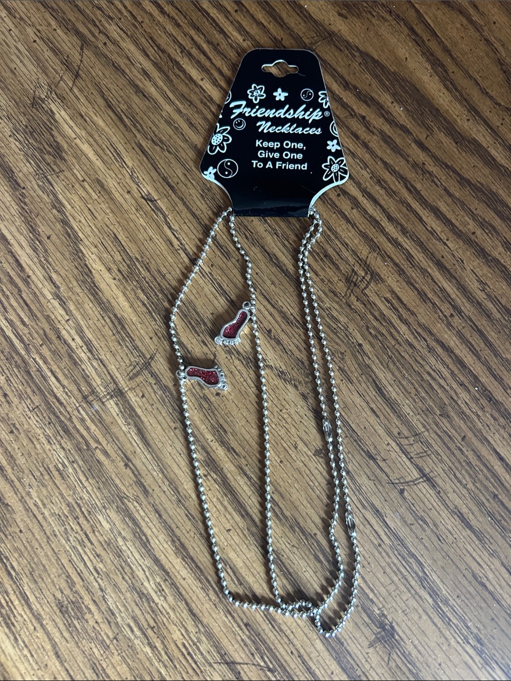 Vintage friendship necklaces (2) with Ruby sparkling toe Charms